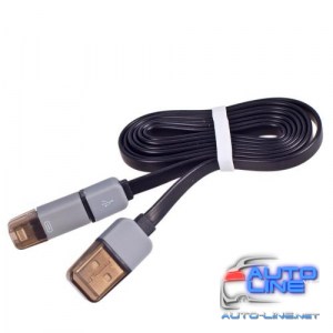 Кабель PULSO USB - Micro USB/Apple 1m black (плоский) (CP-002BK)
